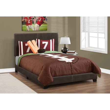 Monarch Specialties Bed, Full Size, Platform, Bedroom, Frame, Upholstered, Pu Leather Look, Wood Legs, Brown I 5910F